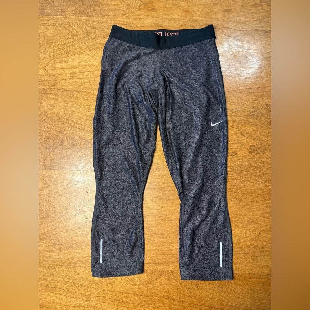 Nike Dri-FIT Relay Rollover Abstract Print Black Capri Leggings